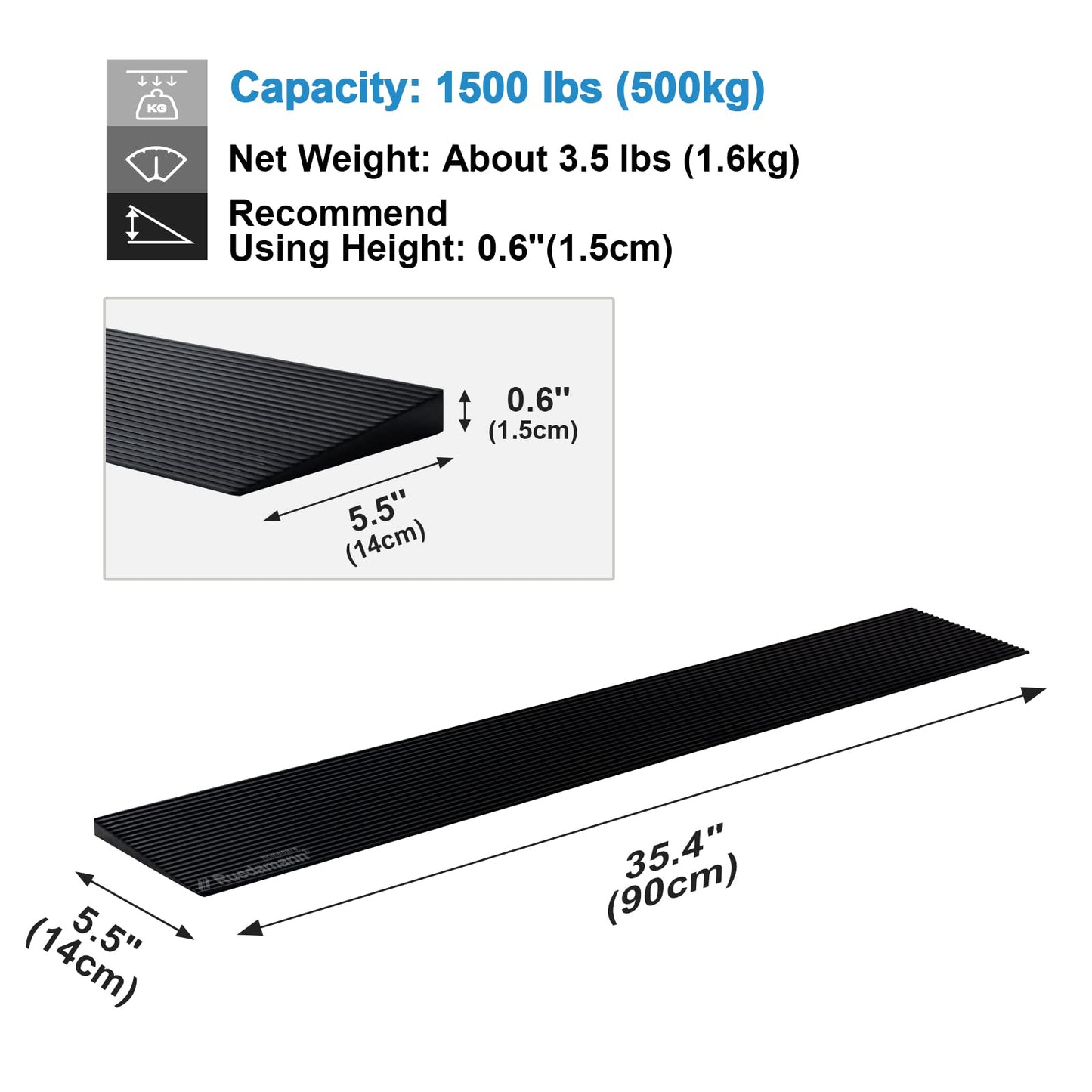 Ruedamann® Natural Rubber Threshold Ramp Power Wheelchair Ramp Non-Slip Solid