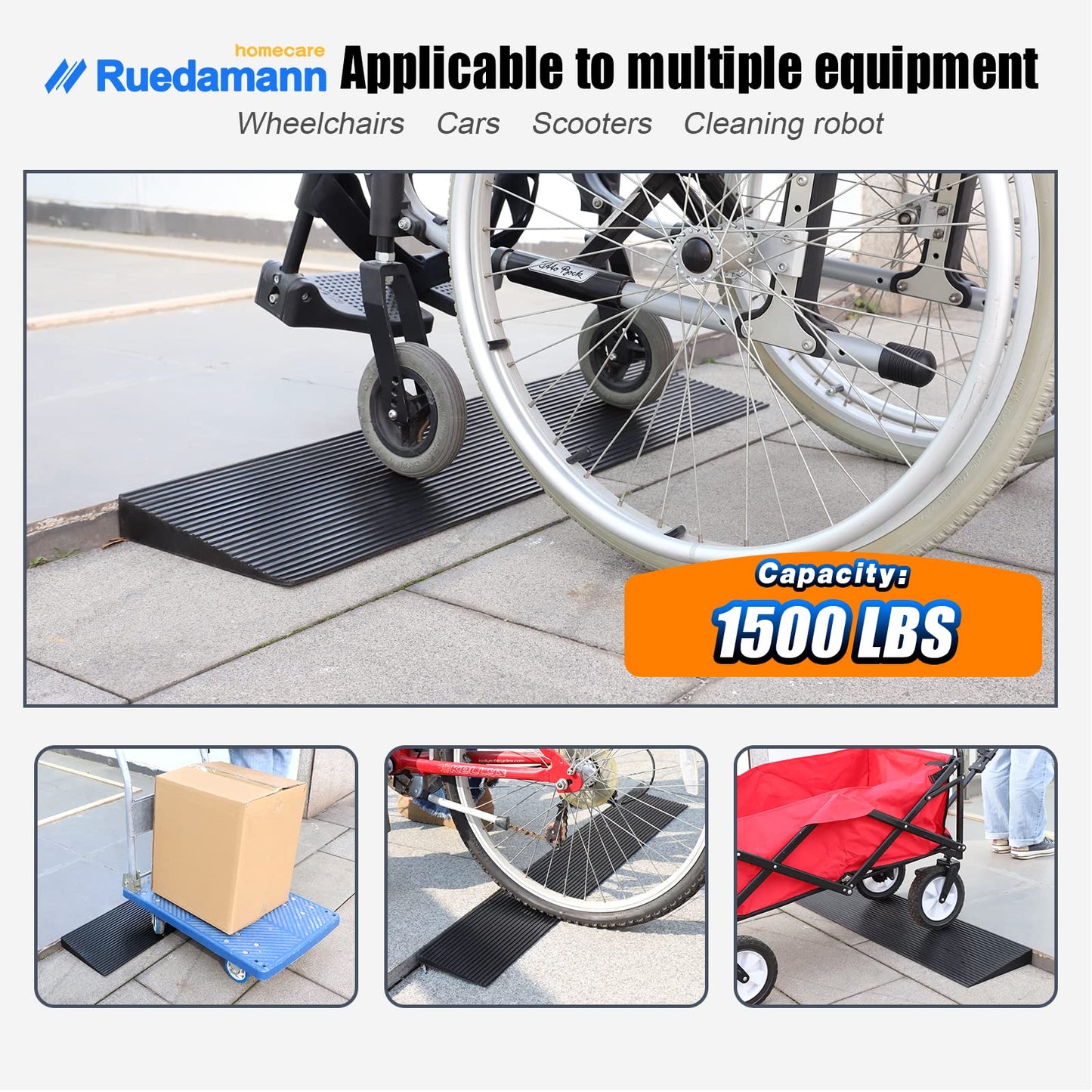 Ruedamann® Natural Rubber Threshold Ramp Power Wheelchair Ramp Non-Slip Solid