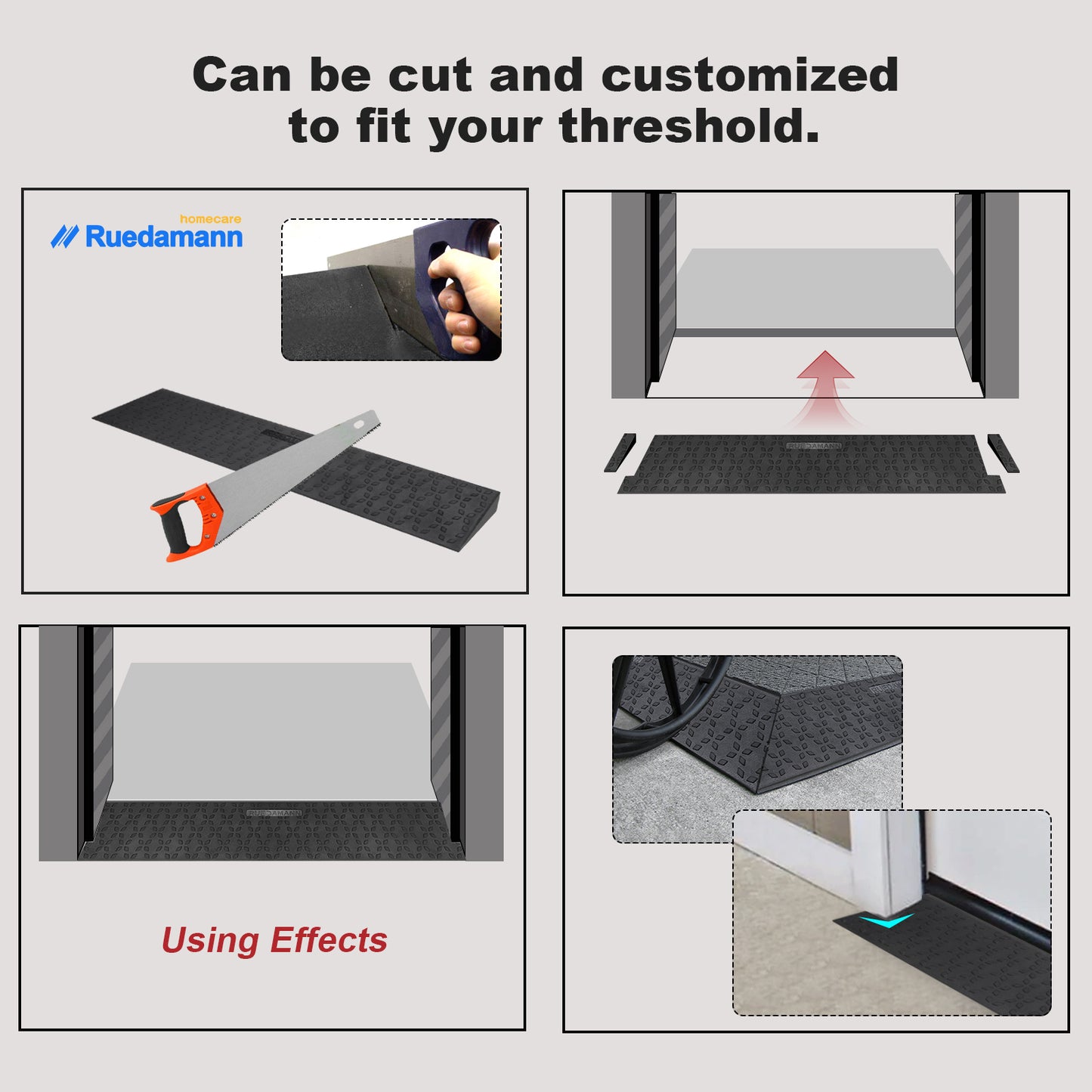 Ruedamann Rubber Threshold Ramps, Door Threshold Ramps for Wheelchairs, 1500 Lbs Capacity, 35" Wide Non-Slip Doorway Ramp, Garage Ramp for Scooter, Power Chairs, Driveways, Cuttable