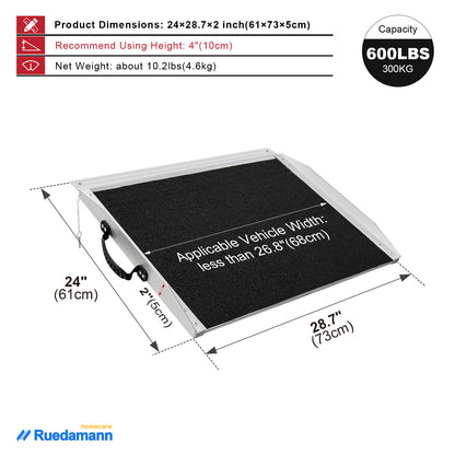 Ruedamann Portable Wheelchair Ramp, 1000 Lbs Capacity, Aluminum Non-Slip Door Threshold Ramp for Home Steps Curbs Doorways, Handicap Ramp, Scooter Ramp for Wheelchairs Carts Walkers