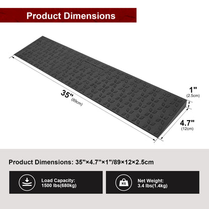 Ruedamann Rubber Threshold Ramps, Door Threshold Ramps for Wheelchairs, 1500 Lbs Capacity, 35" Wide Non-Slip Doorway Ramp, Garage Ramp for Scooter, Power Chairs, Driveways, Cuttable