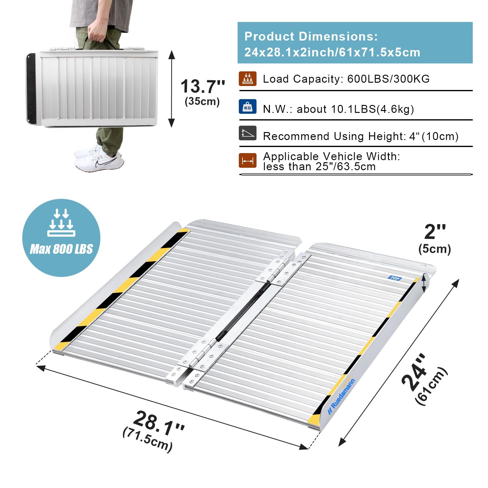 Ruedamann® Folding Aluminum Wheelchair Ramps for Stairs Portable