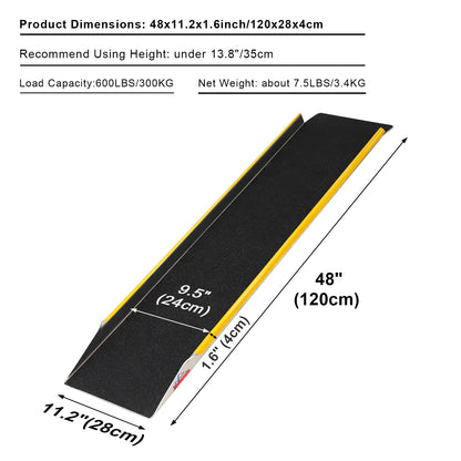 Ruedamann Aluminum Shed Ramps for Riding Mower 4FT, Outdoor Ramps for Shed Entry, 600Lbs Capacity, Golf Cart Ramp for Pickup Truck, Motorcycle Loading Ramp for Bike, Lawn Mower, Usable Width 9.5", 1PC