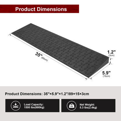 Ruedamann Rubber Threshold Ramps, Door Threshold Ramps for Wheelchairs, 1500 Lbs Capacity, 35" Wide Non-Slip Doorway Ramp, Garage Ramp for Scooter, Power Chairs, Driveways, Cuttable