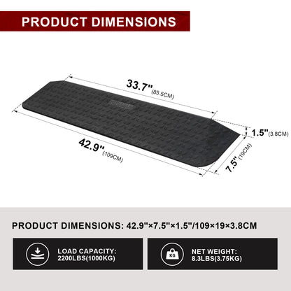 Ruedamann®  Rubber Threshold Ramp, 42.9" Wide Wheelchair Ramp, 2200 Lbs Capacity