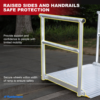 Ruedamann® 3'L x 36" W Aluminum Wheelchair Ramp with Handrails  600 Lbs Capacity