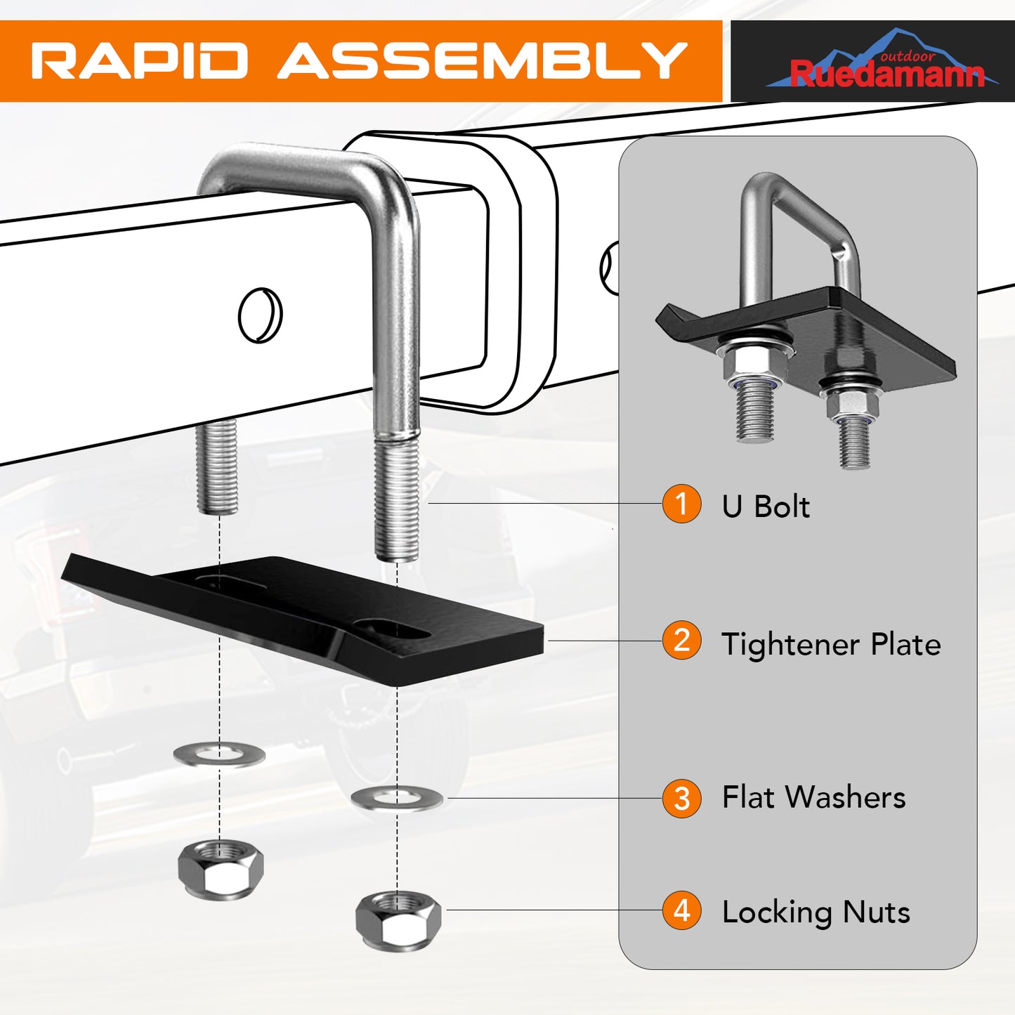 Ruedamann® Hitch Tightener Anti-Rattle Clamp, Heavy Duty, with Protective Anti-Rust Coating