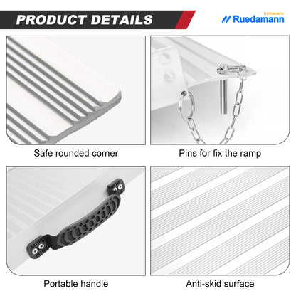 Ruedamann® 5'L × 29" W Wheelchair Ramp, 600 LBS Capacity, Using Height 10" Threshold Ramp, Portable Folding Handicap Ramp, Mobility Ramp for Home, Wheelchairs, Steps, Stairs, Doorways, Curbs