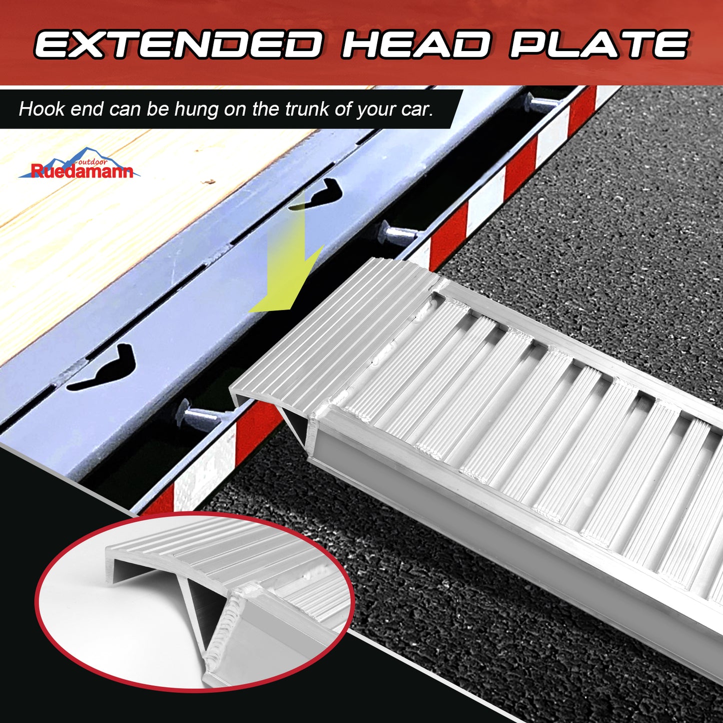 Ruedamann Aluminum Heavy Duty Trailer Ramps, 46.5" L x 11.8" W, 6600 Lbs Capacity, ATV UTV Ramps with Knife & Hook Ends, Car Trailer Ramps, Powersports Loading Ramps for Truck, Auto Hauler, 2Pcs