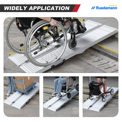 Ruedamann® 5'L × 29" W Wheelchair Ramp, 600 LBS Capacity, Using Height 10" Threshold Ramp, Portable Folding Handicap Ramp, Mobility Ramp for Home, Wheelchairs, Steps, Stairs, Doorways, Curbs