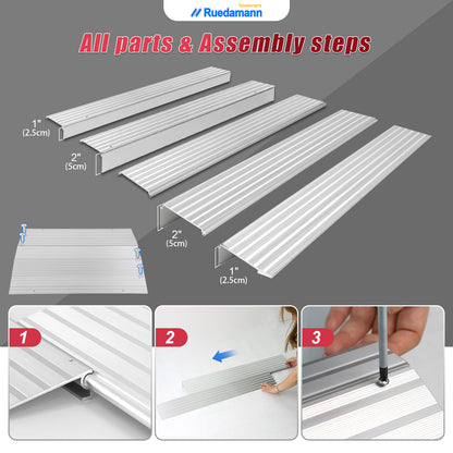 Ruedamann Bridge Threshold Ramp, 34" Wide Modular Aluminum Entry Ramp, Adjustable Wheelchair Ramp, 800Lbs Capacity, Transition Door Ramp for Sliding Door, Patio Door, Scooters, Power Chairs