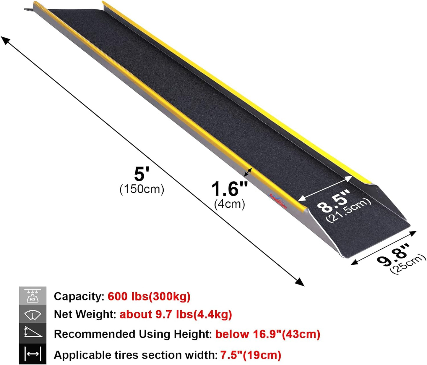 Ruedamann® Portable Aluminum Loading Ramp with Non-slip Surface  Lightweight 1 PC