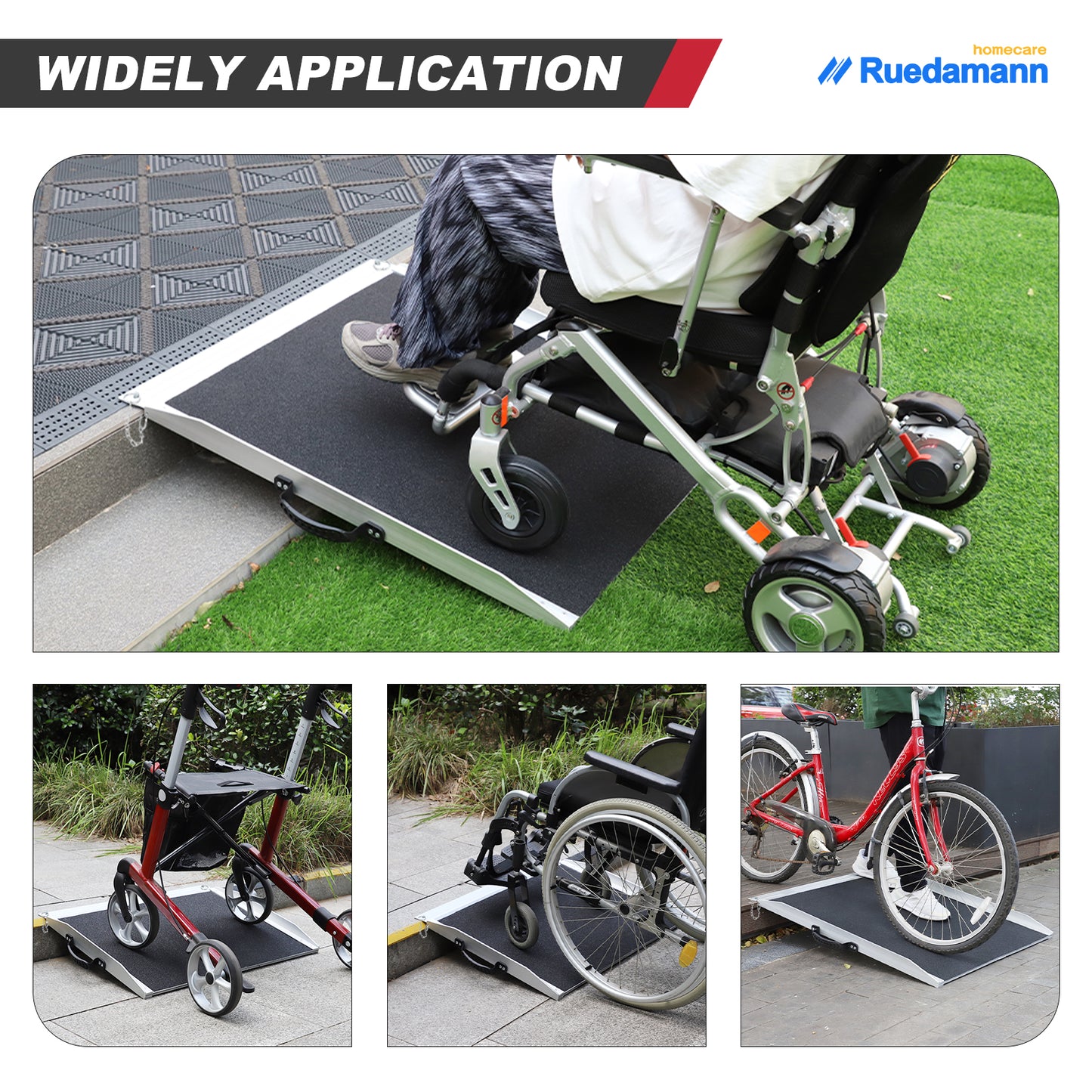 Ruedamann Portable Wheelchair Ramp, 1000 Lbs Capacity, Aluminum Non-Slip Door Threshold Ramp for Home Steps Curbs Doorways, Handicap Ramp, Scooter Ramp for Wheelchairs Carts Walkers