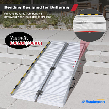 Ruedamann® 5'L × 29" W Wheelchair Ramp, 600 LBS Capacity, Using Height 10" Threshold Ramp, Portable Folding Handicap Ramp, Mobility Ramp for Home, Wheelchairs, Steps, Stairs, Doorways, Curbs