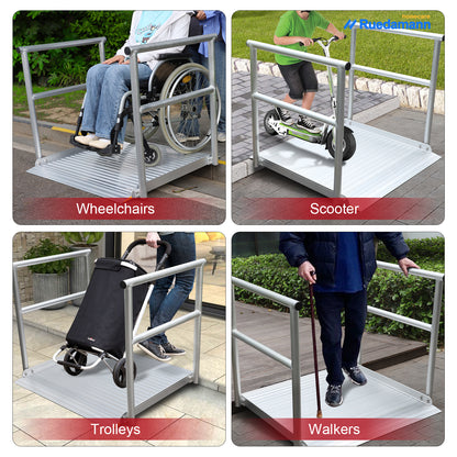 Ruedamann® 3'L x 36" W Aluminum Wheelchair Ramp with Handrails  600 Lbs Capacity