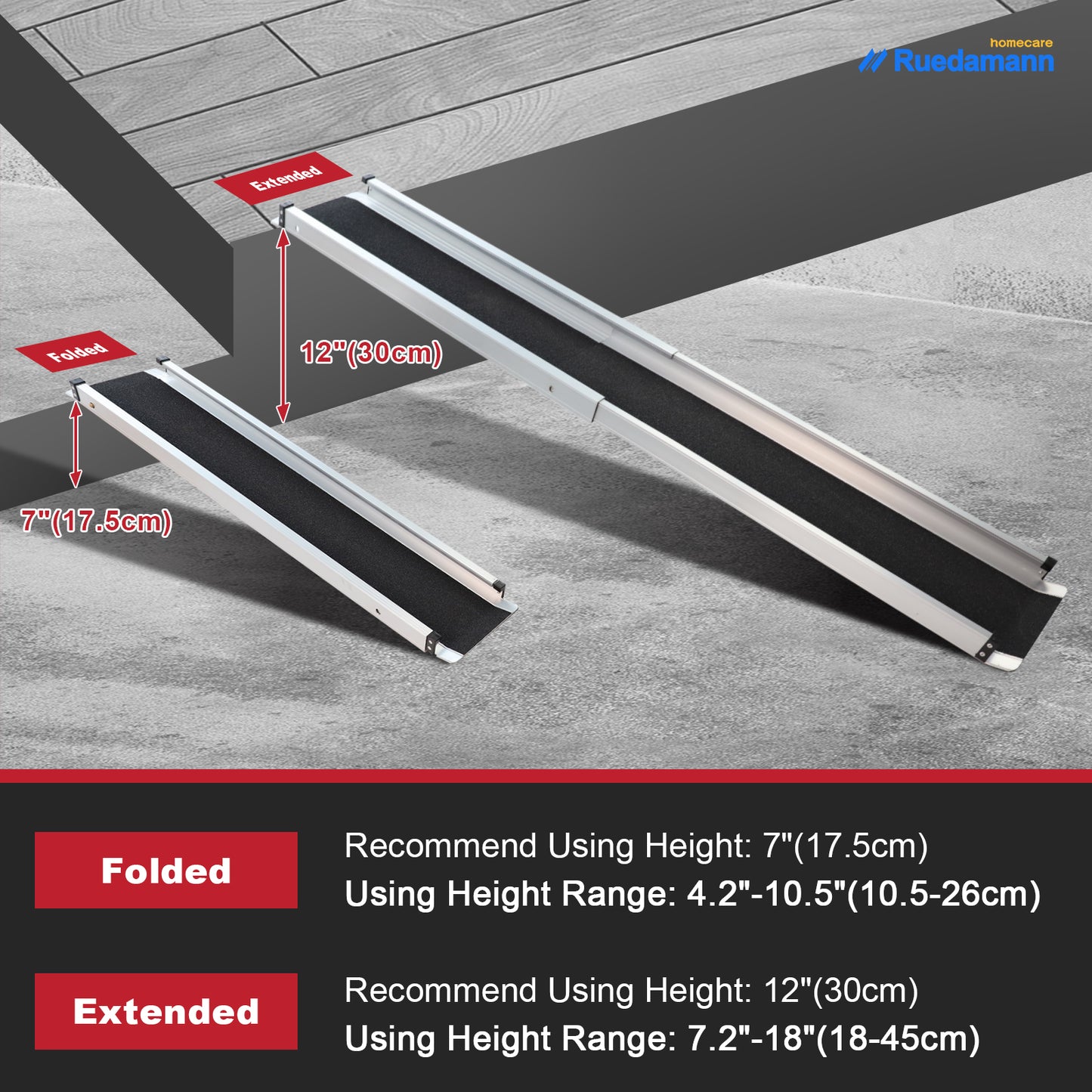 Ruedamann 6FT Telescoping Wheelchair Ramp, Usable Width 6.1", 600Lbs Capacity, Adjustable Wheelchair Ramp, Aluminum Non-Skid Ramps for Home, Steps, Stairs, Doorways, Portable Handicap Ramp, 2 Packs