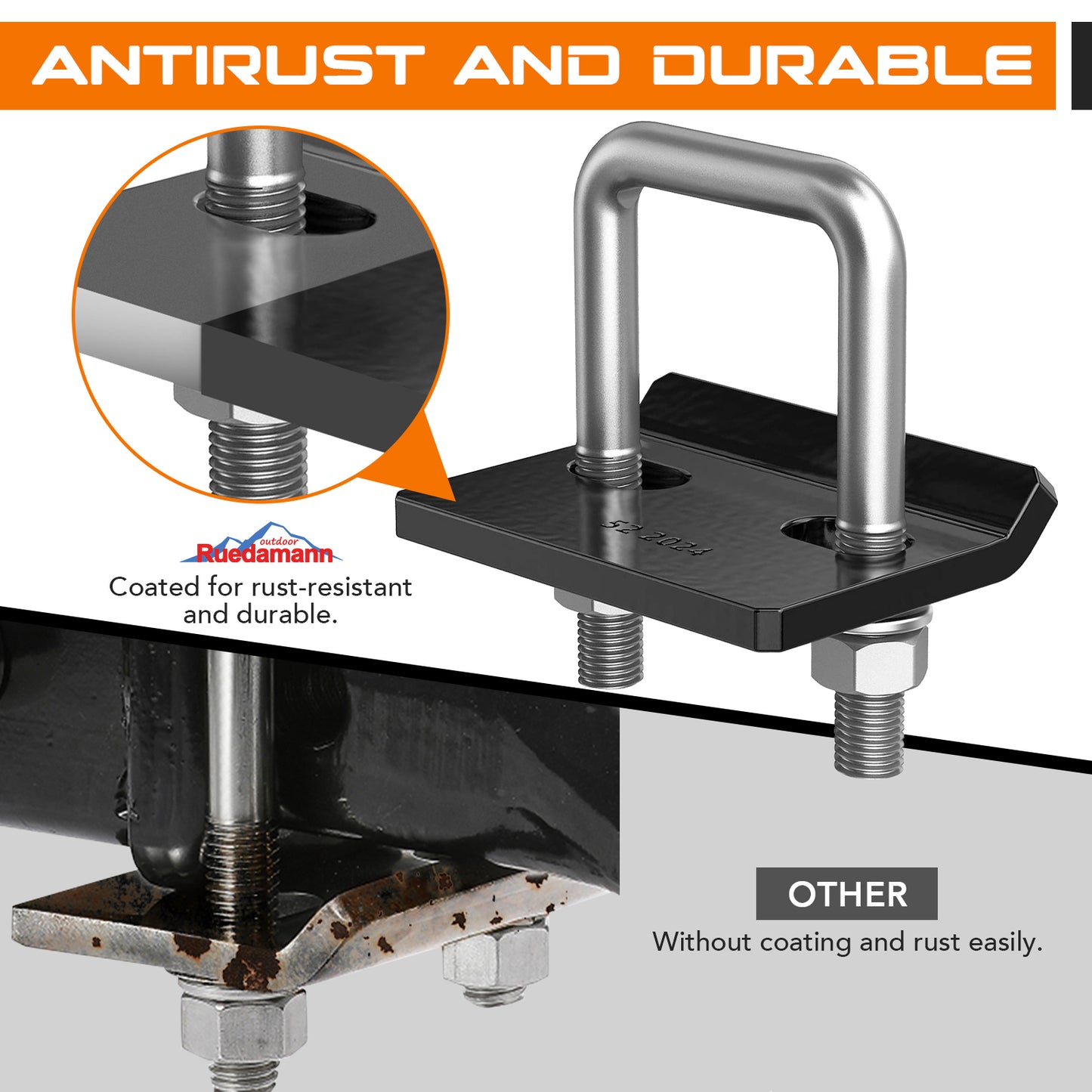 Ruedamann® Hitch Tightener Anti-Rattle Clamp, Heavy Duty, with Protective Anti-Rust Coating