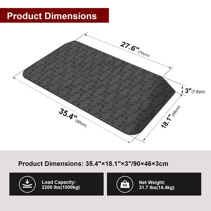 Ruedamann 3" Rise Rubber Threshold Ramp, 35.4" Wide Wheelchair Ramp, 2200 Lbs Capacity, Entry Ramp, Curb Ramp with Non-Slip Surface, Door Ramp for Wheelchairs, Scooter, Power Chairs, Driveways