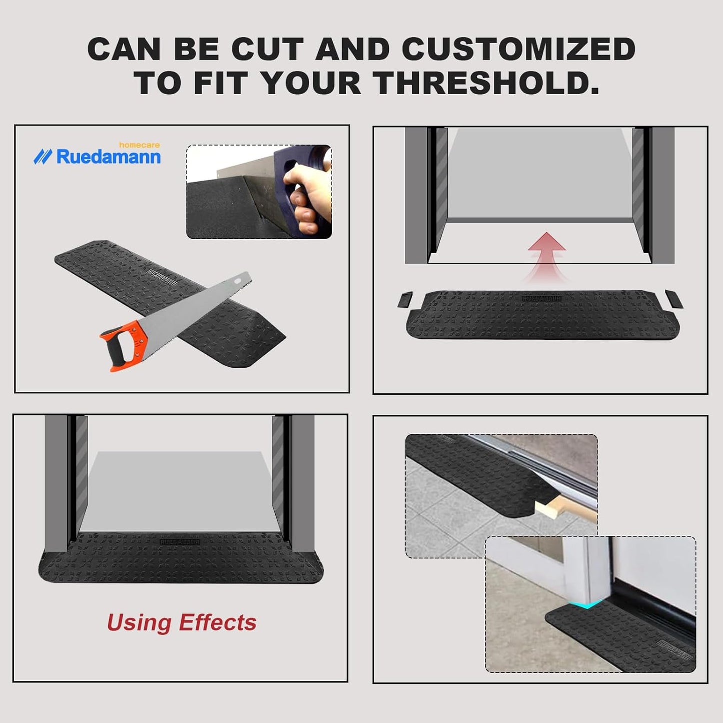 Ruedamann®  Rubber Threshold Ramp, 42.9" Wide Wheelchair Ramp, 2200 Lbs Capacity