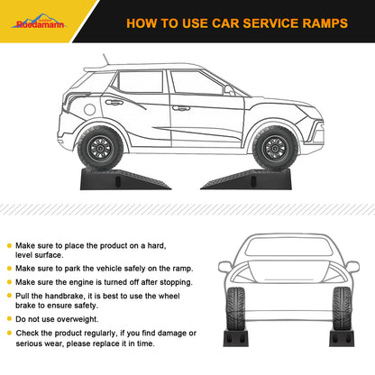 Ruedamann® 2PCS Car Service Ramps 3 Tons Capacity Vehicle Ramps for Maintenance or Oil Changes