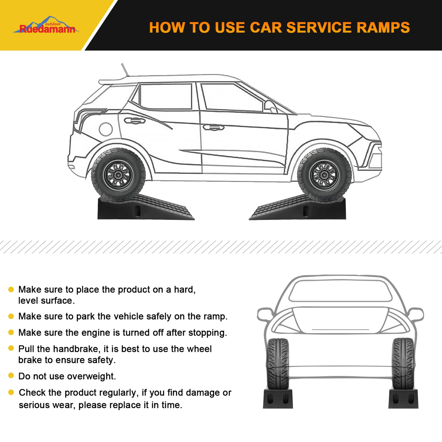 Ruedamann® 6.7" Lift  Plastic Car Service Ramps with a Bearing Capacity of 3 Tons 2PCS