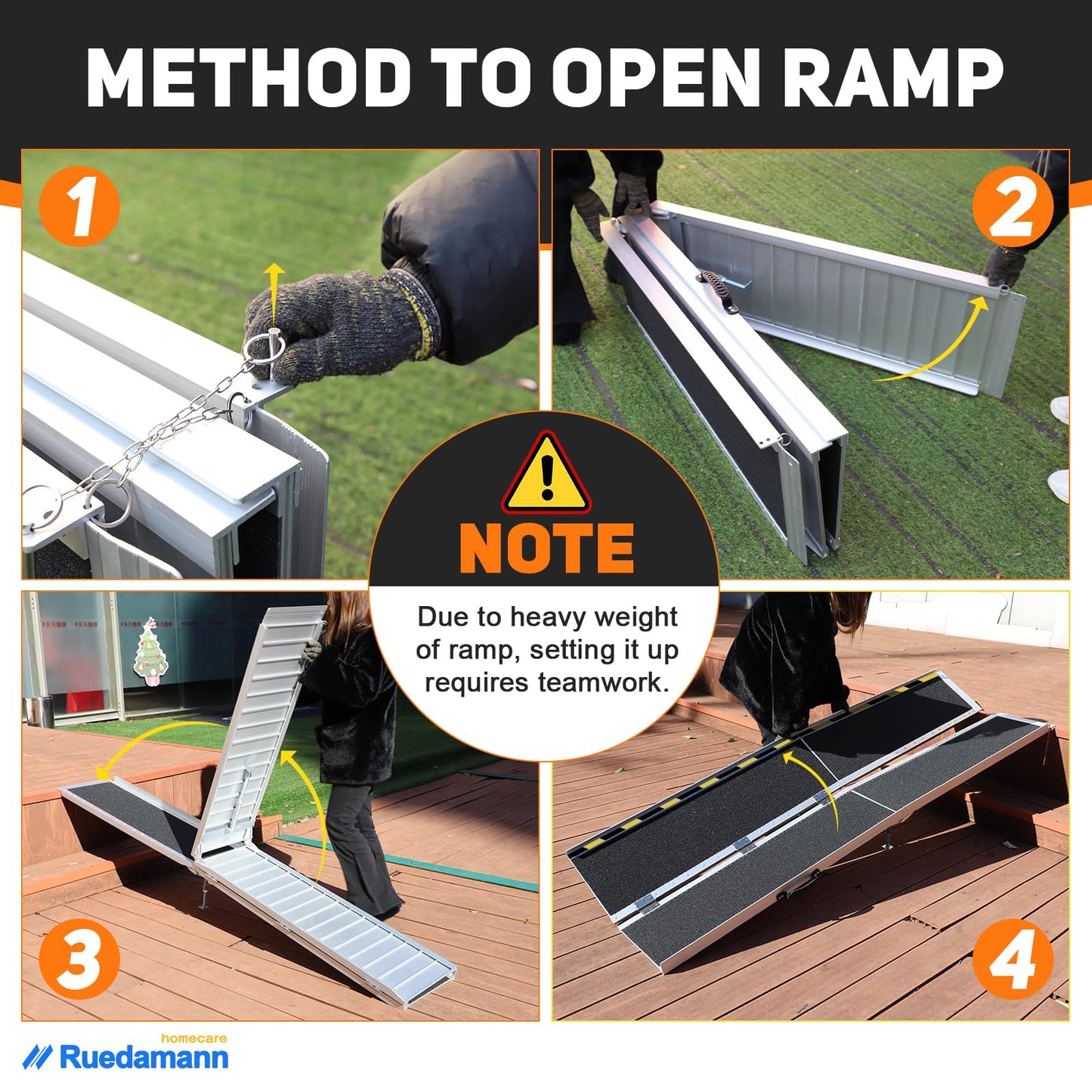 Ruedamann®  Portable Aluminum Wheelchair Ramp 600Lbs Capacity Folding Handicap Ramp Non-Slip