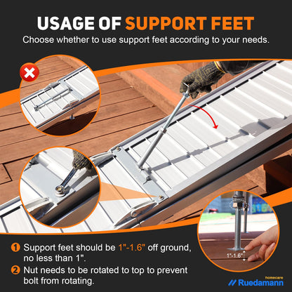 Ruedamann®  Portable Aluminum Wheelchair Ramp 600Lbs Capacity Folding Handicap Ramp Non-Slip