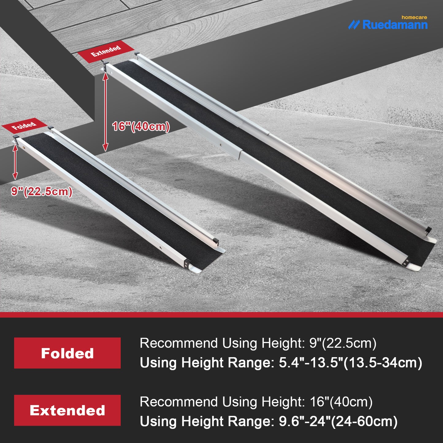 Ruedamann 8FT Telescoping Wheelchair Ramp, Usable Width 6.1", 500Lbs Capacity, Adjustable Wheelchair Ramp, Aluminum Non-Skid Ramps for Home, Steps, Stairs, Doorways, Portable Handicap Ramp, 2 Packs