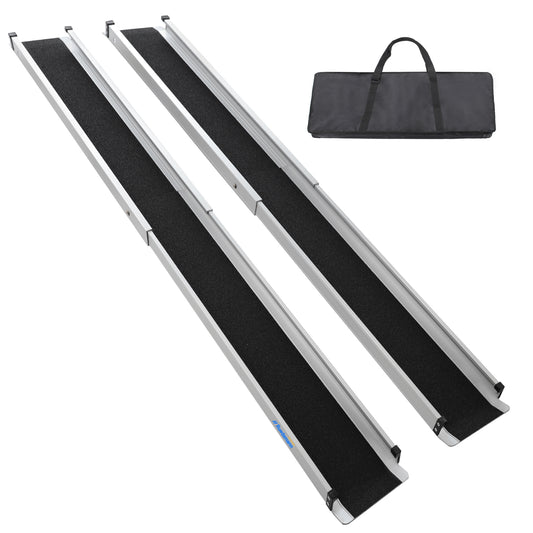 Ruedamann 8FT Telescoping Wheelchair Ramp, Usable Width 6.1", 500Lbs Capacity, Adjustable Wheelchair Ramp, Aluminum Non-Skid Ramps for Home, Steps, Stairs, Doorways, Portable Handicap Ramp, 2 Packs