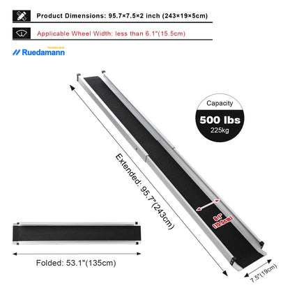 Ruedamann 8FT Telescoping Wheelchair Ramp, Usable Width 6.1", 500Lbs Capacity, Adjustable Wheelchair Ramp, Aluminum Non-Skid Ramps for Home, Steps, Stairs, Doorways, Portable Handicap Ramp, 2 Packs