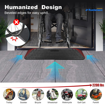 Ruedamann 3" Rise Rubber Threshold Ramp, 35.4" Wide Wheelchair Ramp, 2200 Lbs Capacity, Entry Ramp, Curb Ramp with Non-Slip Surface, Door Ramp for Wheelchairs, Scooter, Power Chairs, Driveways