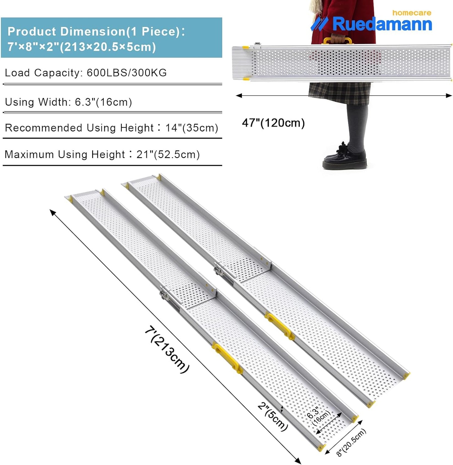 Ruedamann® 8" W Portable Aluminum Wheelchair Ramp 1 Set