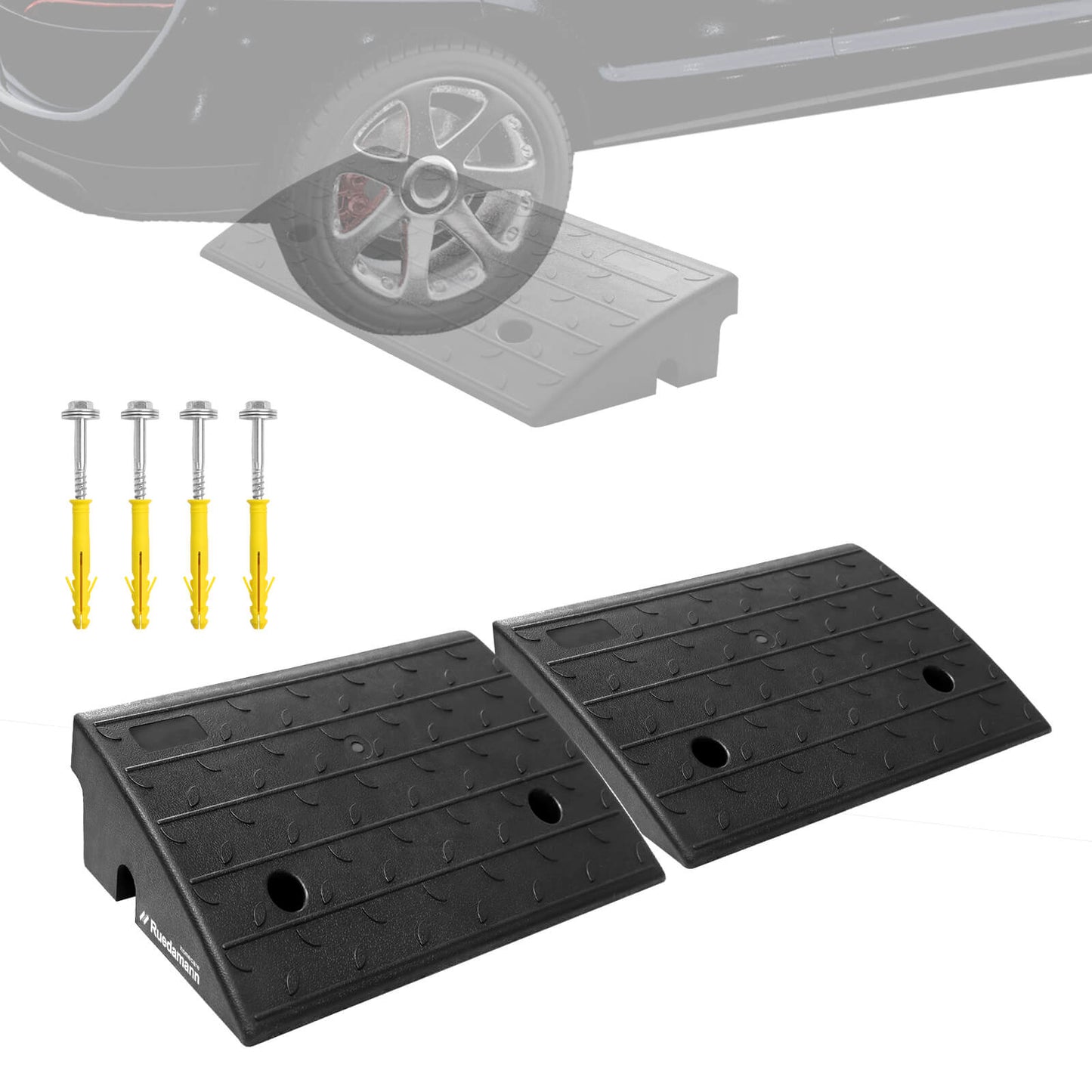 Ruedamann® 5" Rise Height Heavy Duty Driveway Curb Ramps 22000 lbs/10 T Capacity Pack of 2