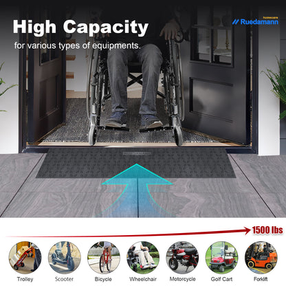 Ruedamann Rubber Threshold Ramps, Door Threshold Ramps for Wheelchairs, 1500 Lbs Capacity, 35" Wide Non-Slip Doorway Ramp, Garage Ramp for Scooter, Power Chairs, Driveways, Cuttable