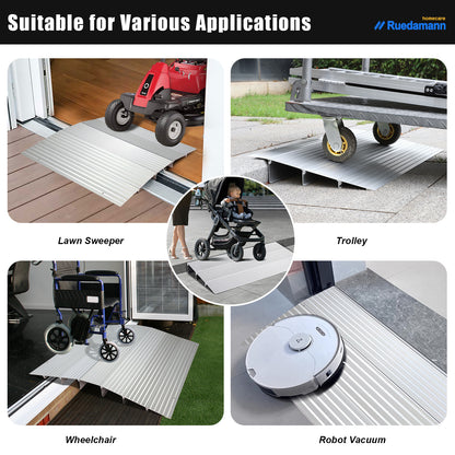 Ruedamann Bridge Threshold Ramp, 34" Wide Modular Aluminum Entry Ramp, Adjustable Wheelchair Ramp, 800Lbs Capacity, Transition Door Ramp for Sliding Door, Patio Door, Scooters, Power Chairs