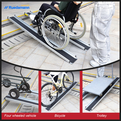 Ruedamann 8FT Telescoping Wheelchair Ramp, Usable Width 6.1", 500Lbs Capacity, Adjustable Wheelchair Ramp, Aluminum Non-Skid Ramps for Home, Steps, Stairs, Doorways, Portable Handicap Ramp, 2 Packs